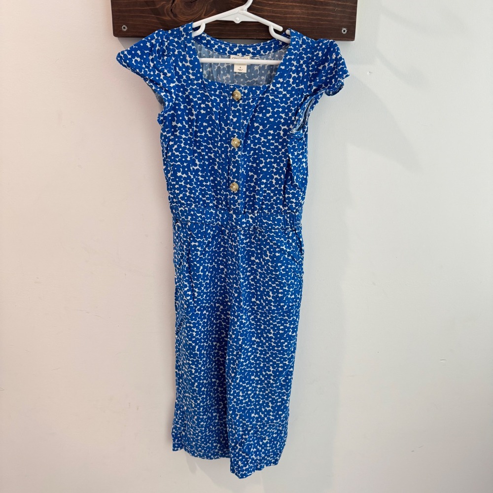 Crewcuts J.Crew Girls Blue White Floral Jumpsuit Size 5 Viscose Pocket